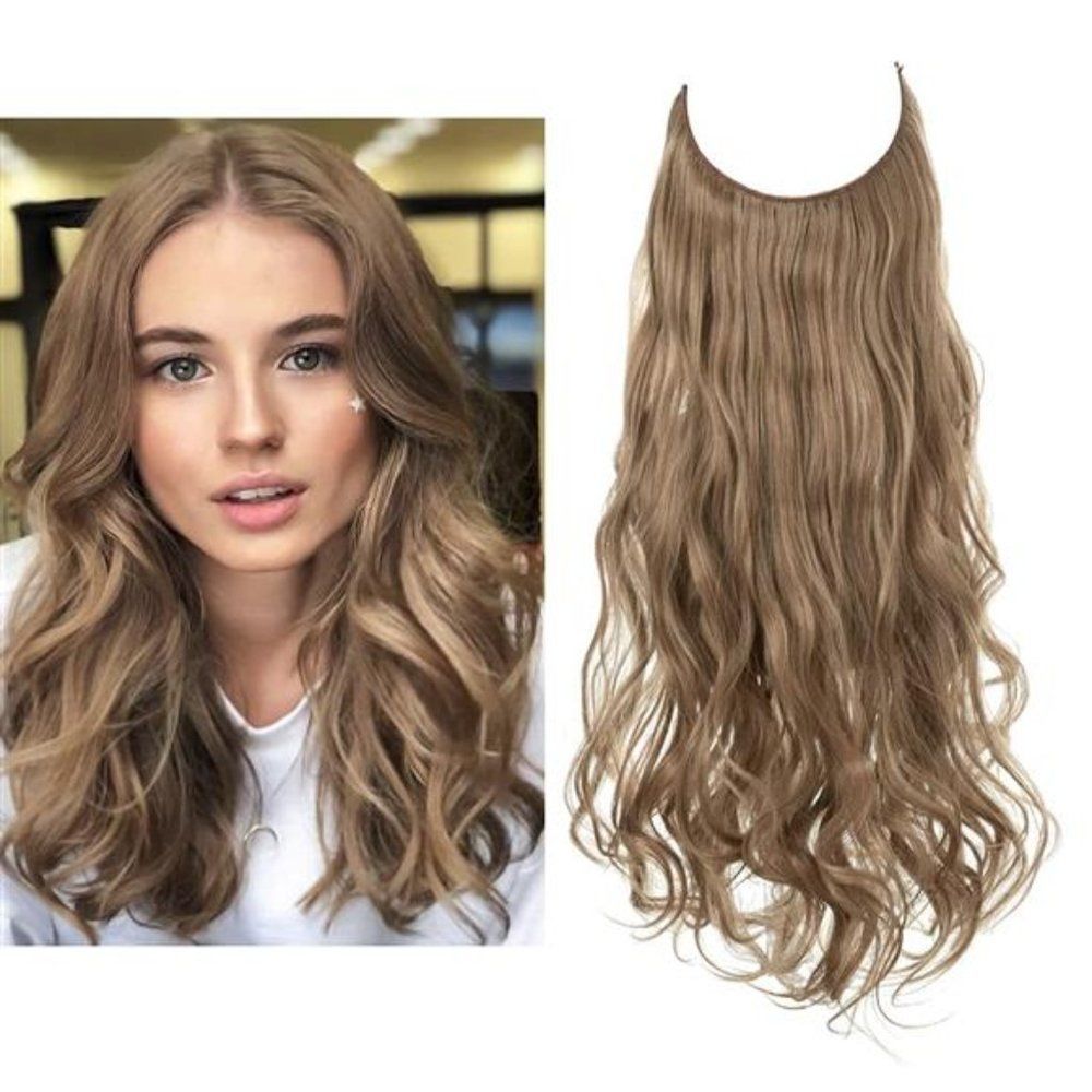 Halo Hair Extension Wavy Curly Long Synthetic Hairpiece Natural